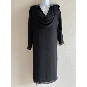 Ursula of Switzerland Black Shift Dress Vintage Sequin Sheer Size 15/16 Large